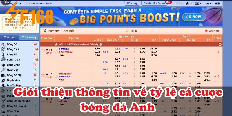 Giới thiệu thông tin về tỷ lệ cá cược bóng đá Anh